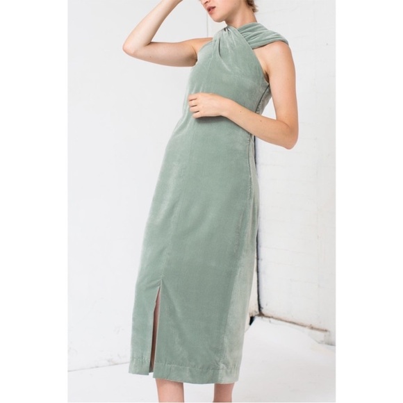 NOMIA Velvet Asymmetric Halter Crossover Midi Maxi Dress 6 - Picture 4 of 14